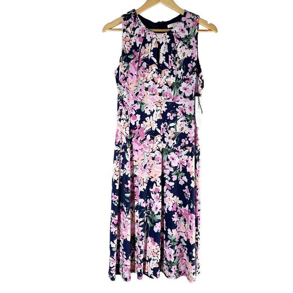 London Times Printed Sleeveless  Empire A-line  Midi Dress Size US 10P - Picture 1 of 11